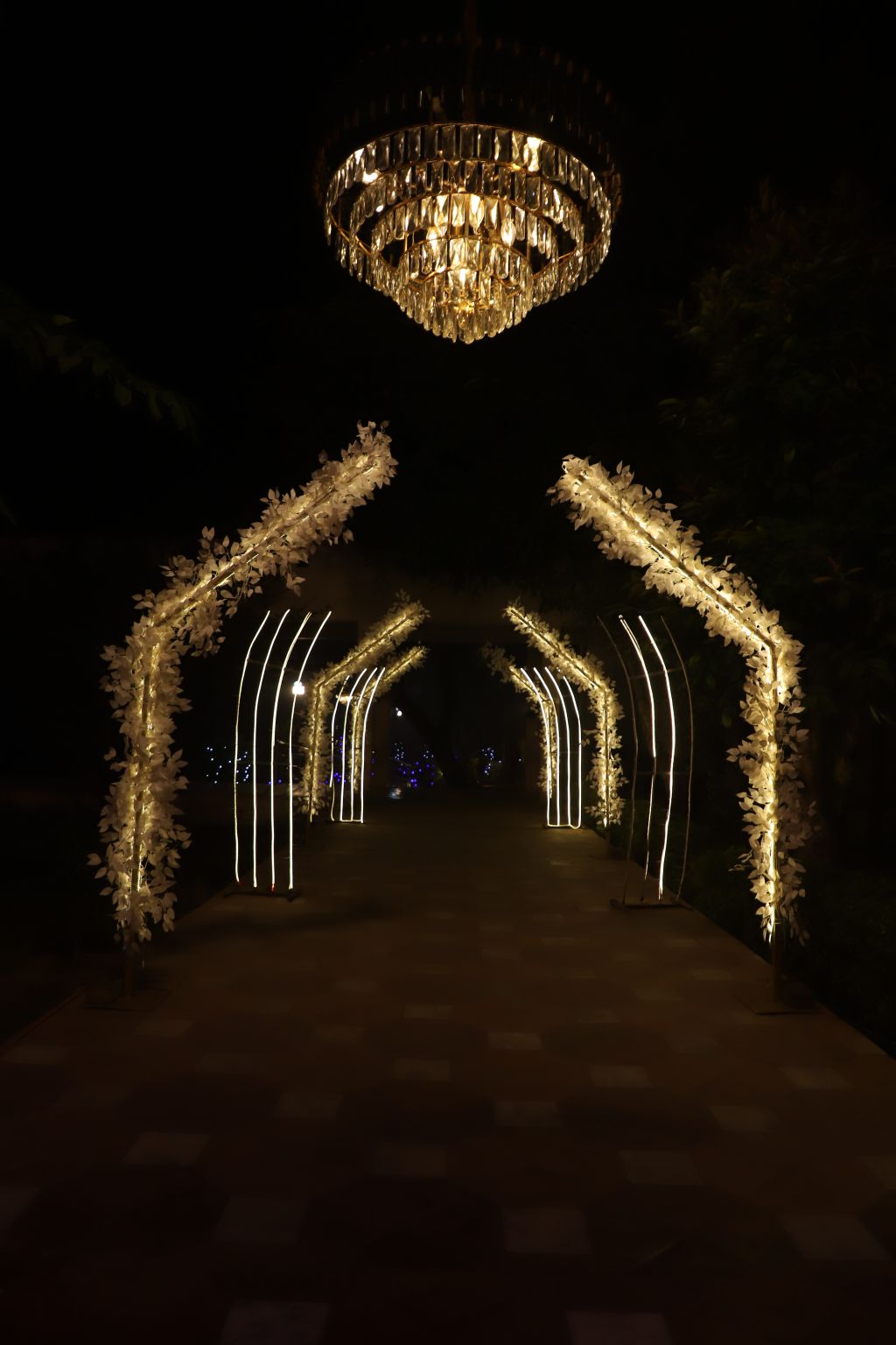 Illuminated entrance to the contest dinner